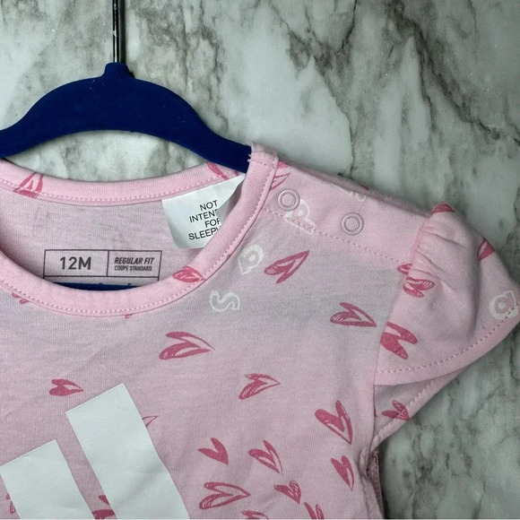 ADIDAS Baby Girl Pink S/Sleeve Romper W/White Flowers (12M) - Picture 4 of 5